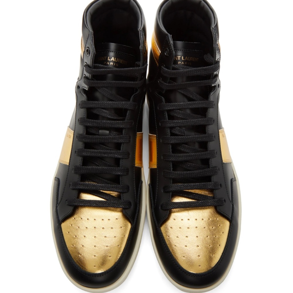 Saint Laurent Black and Gold High-Top Sneakers - Picture 2 of 13
